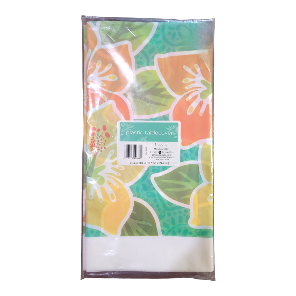 NEW Plastic Hawaiian Floral Tablecloth (54" x 108")
